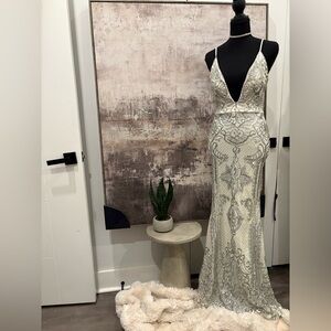 Betsy and Adam Elegant White and Silver Gown